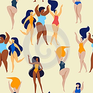 Seamless Pattern of Multinational Plus Size Women