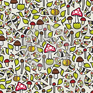 Seamless pattern with mushrooms.