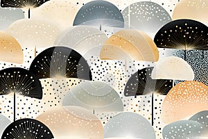 Seamless pattern with mushrooms and umbrellas. Vector illustration