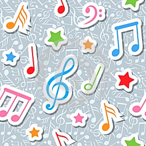 Seamless pattern with music notes and stars