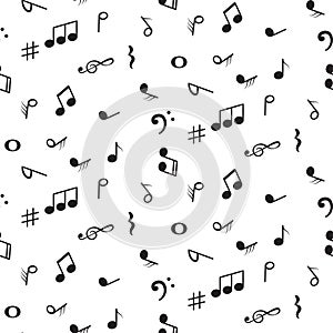 Seamless pattern with music notes symbols. Monochrome background.