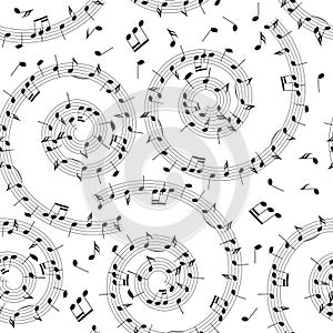 Seamless pattern with music notes - vector background with spiral