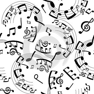 Seamless pattern musical notes, black and white