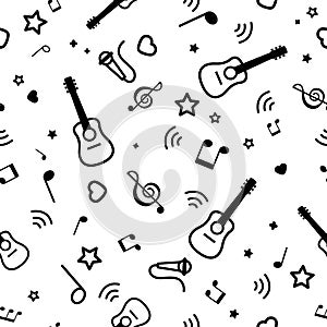 Seamless pattern musical notes and guitars