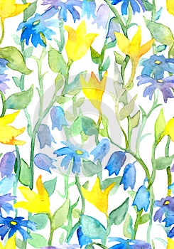 Seamless pattern - naive hand painted watercolor floral design