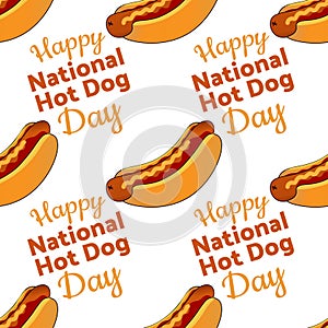 Seamless pattern. National Hot Dog Day. Holiday concept. Template for background, banner, card, poster with text