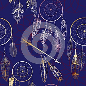 Seamless pattern with Native american indian dream catcher