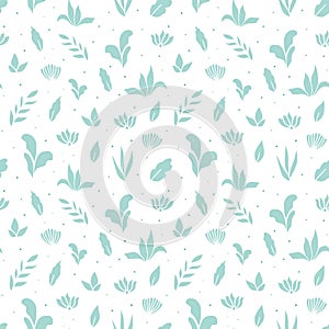 Seamless pattern with natural elements: leaves, twigs, flowers. Minimalistic monochrome background. Vector illustration.