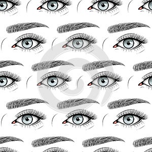 Seamless pattern with Natural set. Vector flat style with hand drawn lashes and brow.