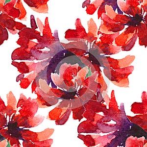 Seamless pattern  is nature red flowers. watercolor illustration