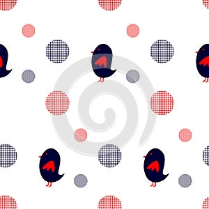 Seamless pattern of navy blue bird and round details