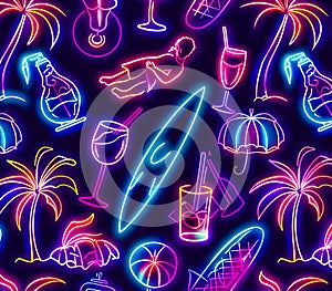 Seamless pattern with neon beach items
