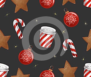 Seamless Pattern, New Year Illustrations 2021, Stickers, Postcard, Hand Drawn Sketch on dark background