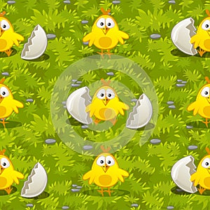Seamless pattern newborn chick in the nest for texture.