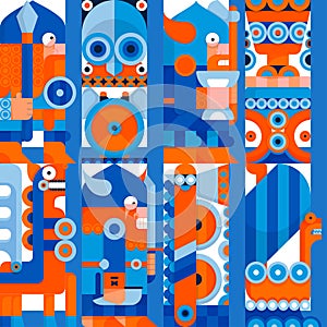 Seamless pattern with northern fantasy viking warriors