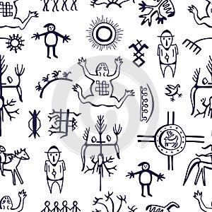 Seamless pattern with northern styled ornament and doodle elements