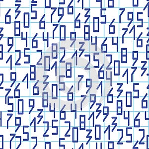 Seamless Pattern with Numbers on Notebook Page. Vector Background for School.