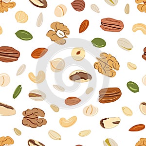 Seamless pattern of nuts and seeds. Kitchen, cooking print