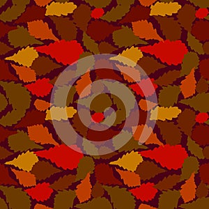 Seamless pattern Oak leaves. nature scandinavian style background. Nursery decor trend of the season, crimson orange