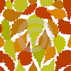 Seamless pattern Oak leaves. nature scandinavian style background. Nursery decor trend of the season, orange maroon sage