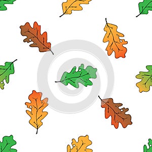 Seamless pattern from oak leaves. Vector illustration of a seamless background from autumn oak leaves. Hand drawn autumn leaves