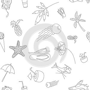 Seamless pattern with objects on the theme of the sea and vacation.