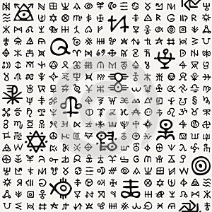 Seamless pattern with occult signs and magic runes