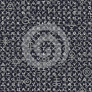 Seamless pattern with occult signs and magic runes