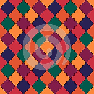 Seamless pattern. Ogee tiles ornament. Oriental traditional ornamentation. Repeated lantern shapes. Mosaic wallpaper. Tiles motif