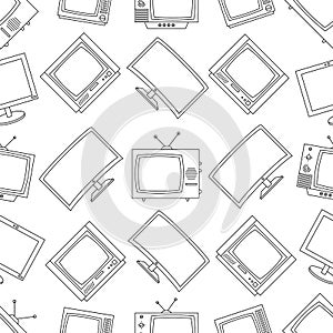 Seamless pattern of old and modern TVs. TV icons on white background