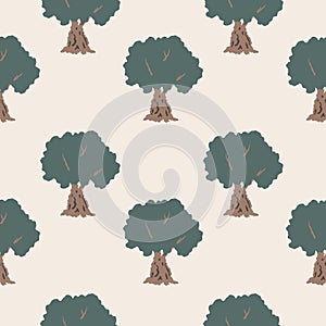 Seamless pattern of old olive tree. Vector background