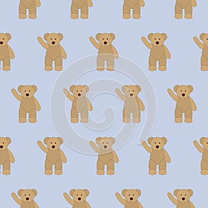 Seamless pattern old teddy bear waving hello