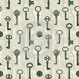 Seamless pattern with old wintage keys