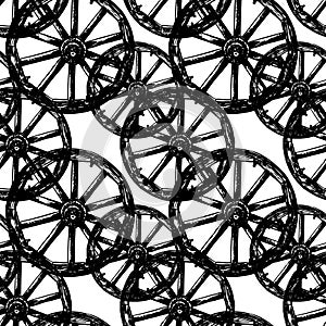 Seamless pattern of old wooden wheels