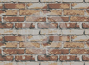 Seamless pattern with old worn brick wall