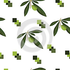 Seamless pattern with olive tree vector and green squares