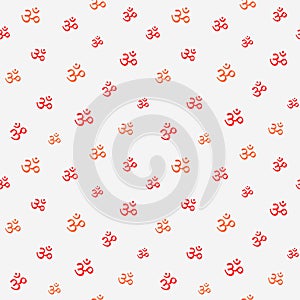 Seamless pattern with Om Aum symbol of divine triad of Brahma, Vishnu and Shiva.Sacred sound,primordial mantra,word of power,