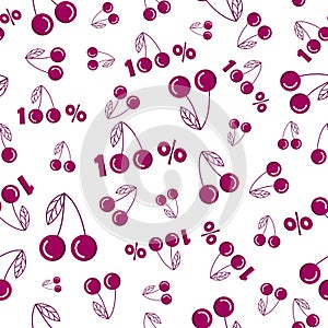 Seamless pattern with one hundred percent cherries. Vector