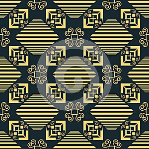 Seamless pattern with openwork elements in golden color