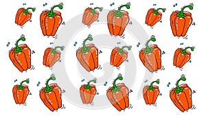 Seamless pattern of orange bell pepper vector illustrations on a white background.