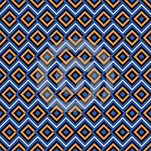 Seamless pattern with orange and blue squares (2), modern stylish image.