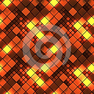 Seamless pattern of orange concrete and illuminating cubes 3D render