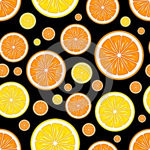 Seamless pattern of orange fruit slice graphics.