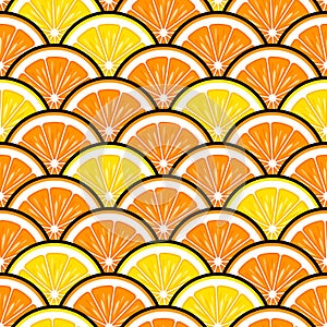 Seamless pattern of orange fruit slice graphics.