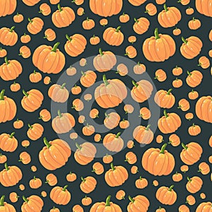 Seamless pattern orange isolated pumpkins on a dark background