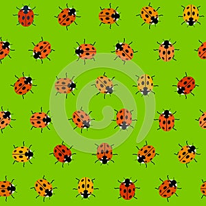 Seamless Pattern with Orange Ladybugs photo