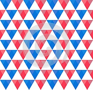 Seamless pattern of ordered equilateral blue, red and white tri