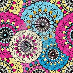 Seamless pattern in oriental style colorful ornamental background with mandala elements Islam Arabic Asian motifs