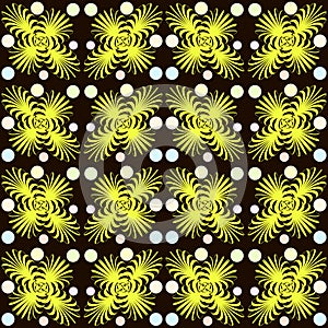 Seamless  pattern, ornament with flowers, swirls and circles in trendy colors