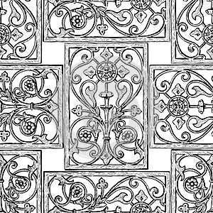 Seamless pattern of ornate architectural grate in vintage style